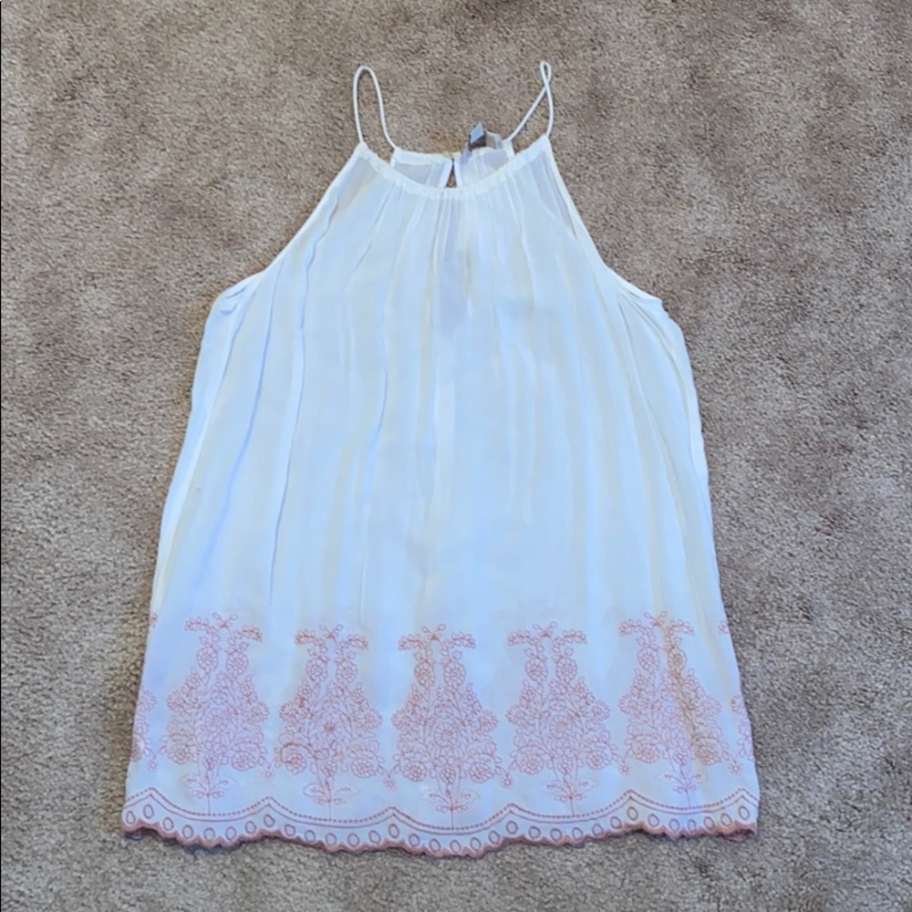 Loft white with pink embroidery top. New with tags